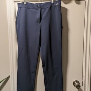 Bradley Mischka Blue Dress Pants Women Size 12 Tailored Straight Leg Workwear